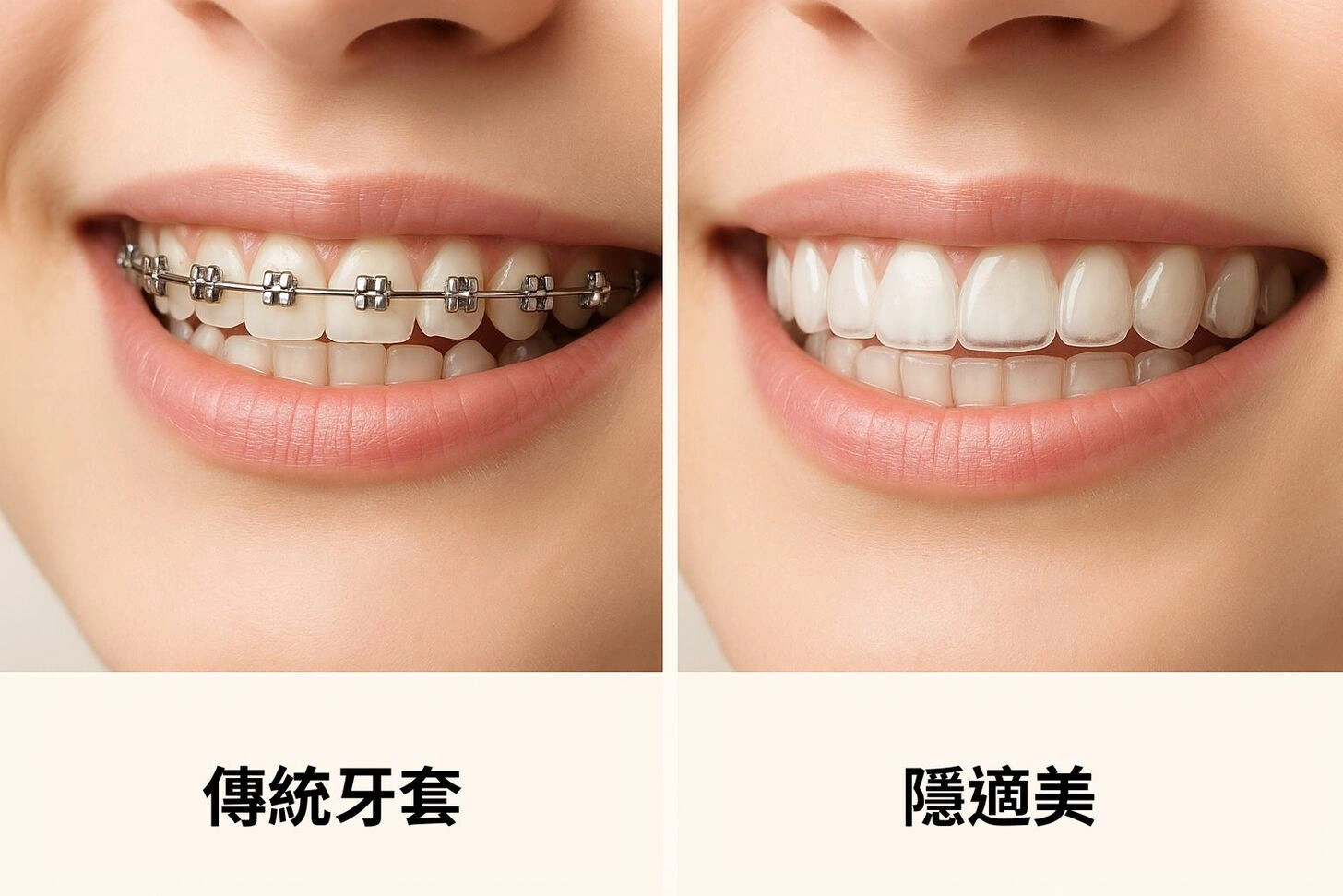 傳統和隱形牙齒矯正器比較圖
